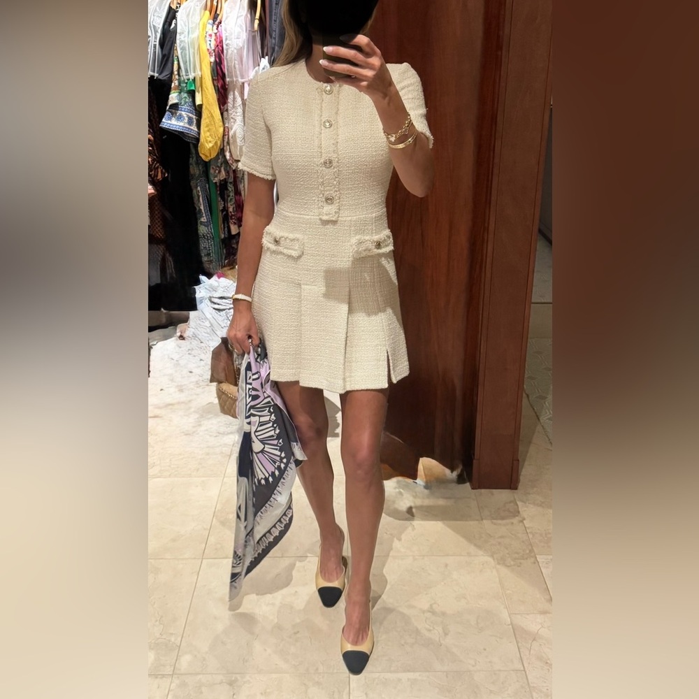 Maje Cream Tweed Mini Dress